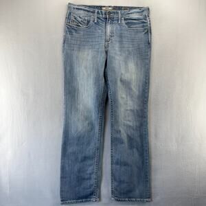 Buckle BKE Jeans men's 36 XL Blue Whisker Faded Seth White Contrast Stitching